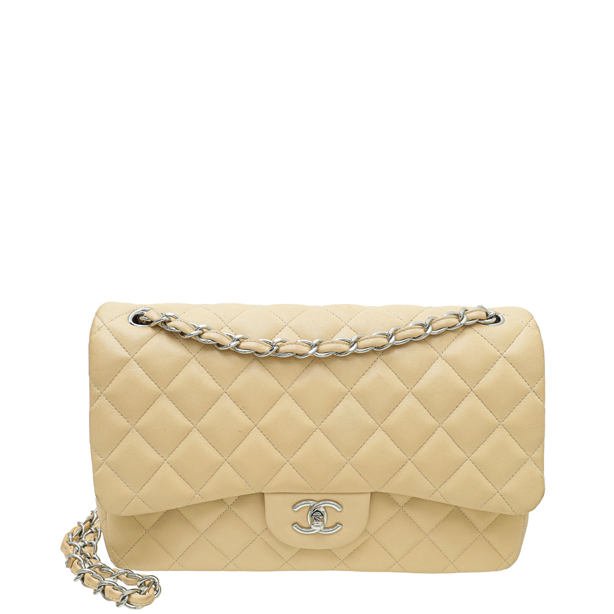 Chanel Beige CC Classic Double Flap Jumbo Bag