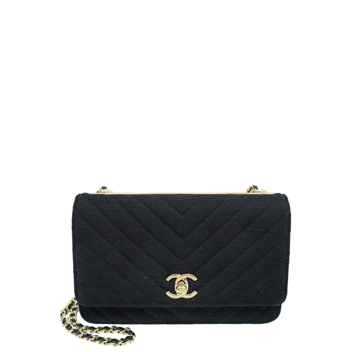 Chanel Black CC Chevron Trendy Jersey Wallet On Chain