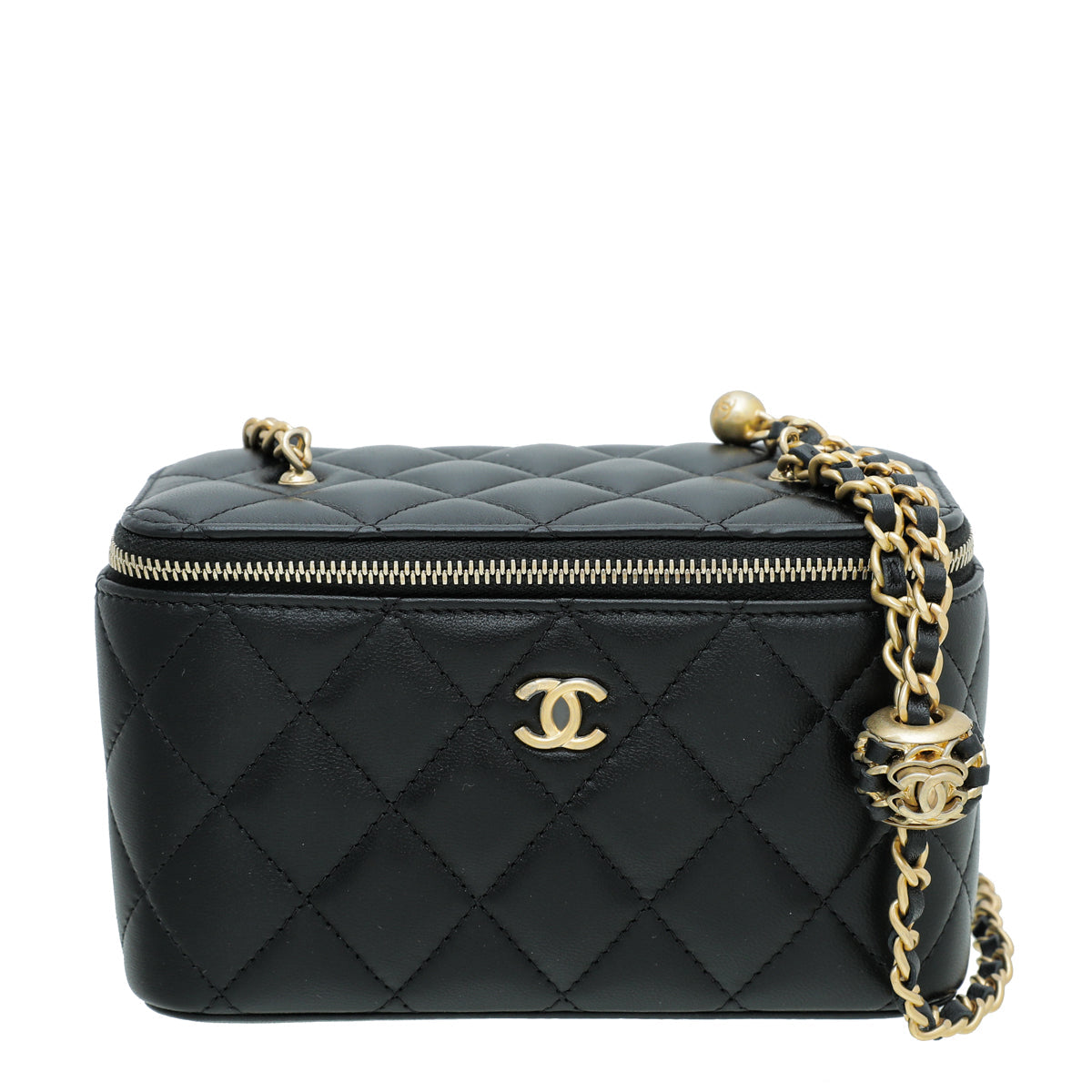 Chanel Black Quilted Small Vanity Case W/ Chain