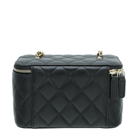 Chanel Black Quilted Small Vanity Case W/ Chain