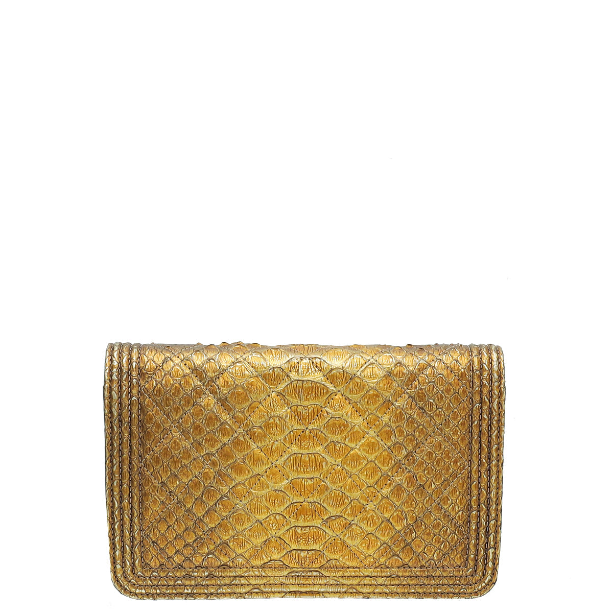 Chanel Metallic Golden Bronze Python Boy Wallet on Chain