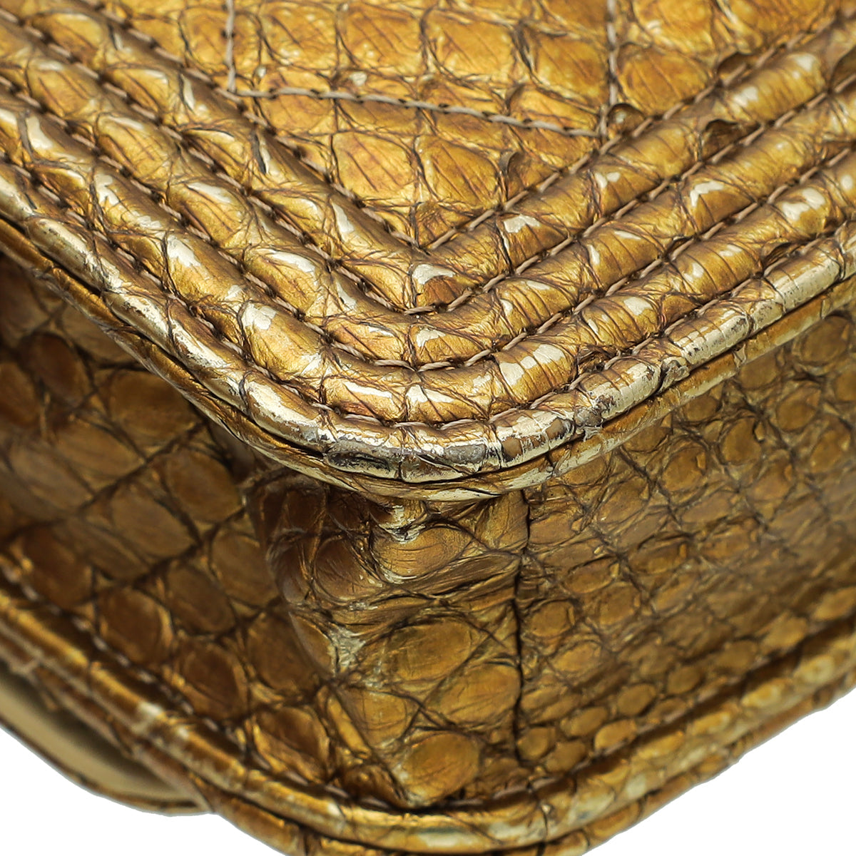 Chanel Metallic Golden Bronze Python Boy Wallet on Chain