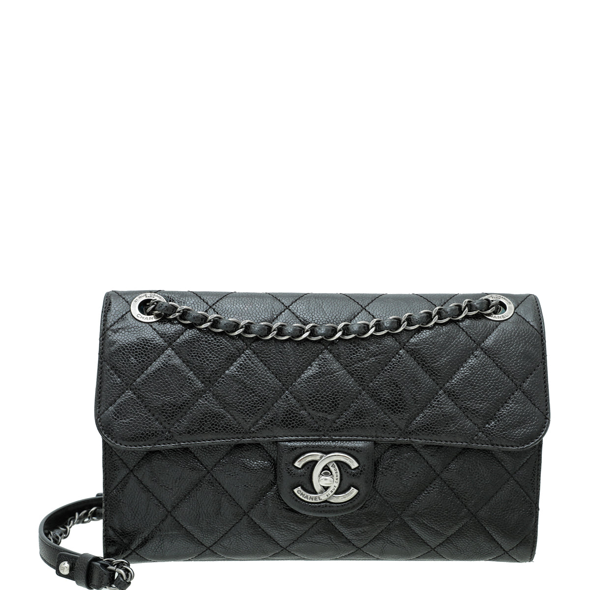 Chanel Black CC Glazed Crave Flap Medium Bag