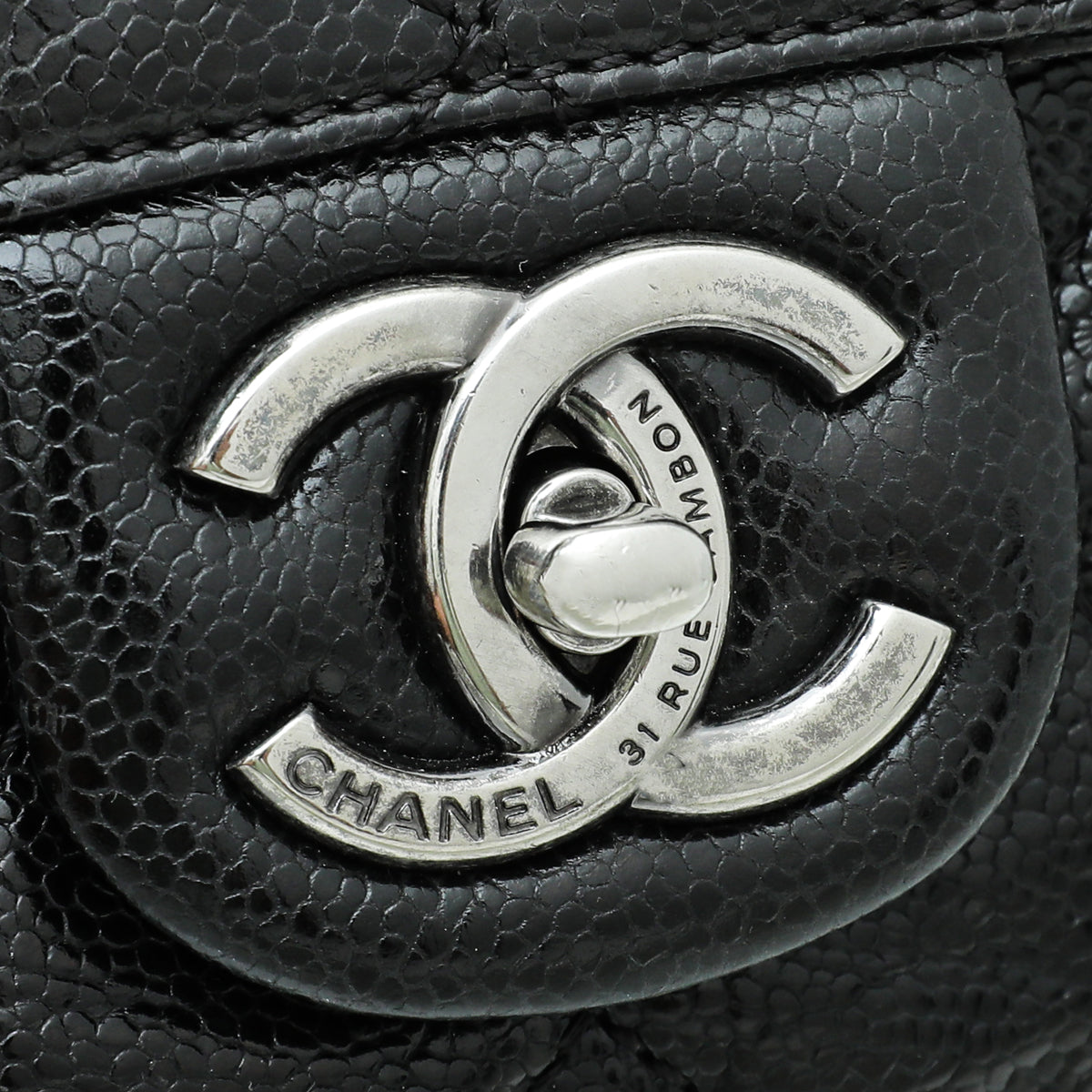 Chanel Black CC Glazed Crave Flap Medium Bag