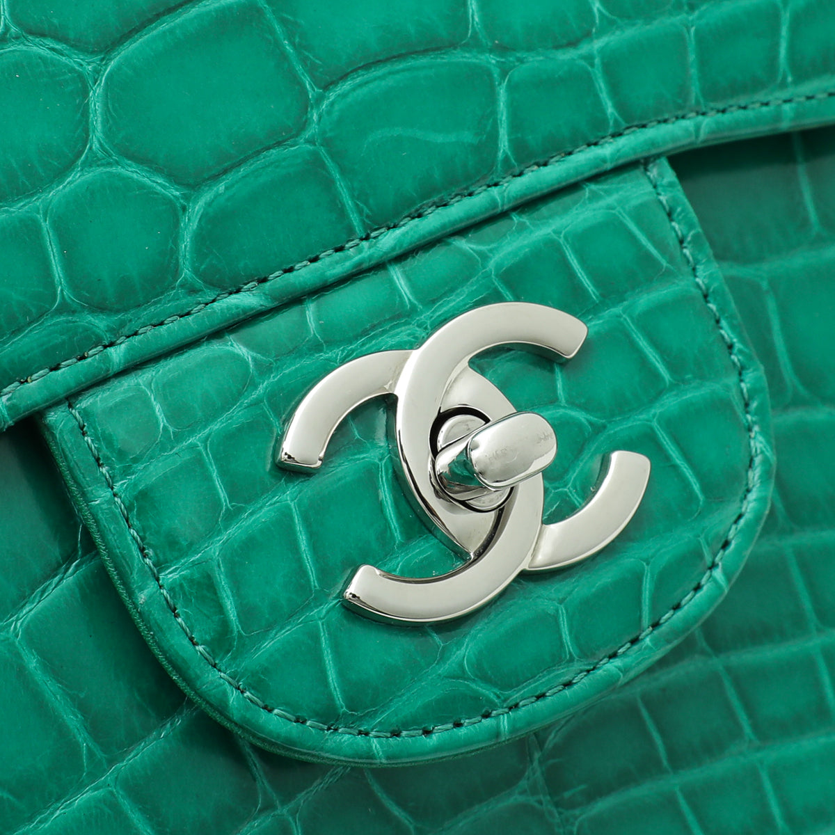 Chanel Green CC Crocodile Classic Double Flap Jumbo Bag