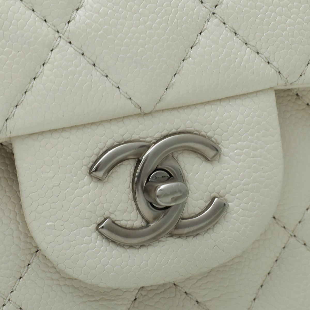 Chanel Metallic White CC Classic Double Flap Jumbo Bag