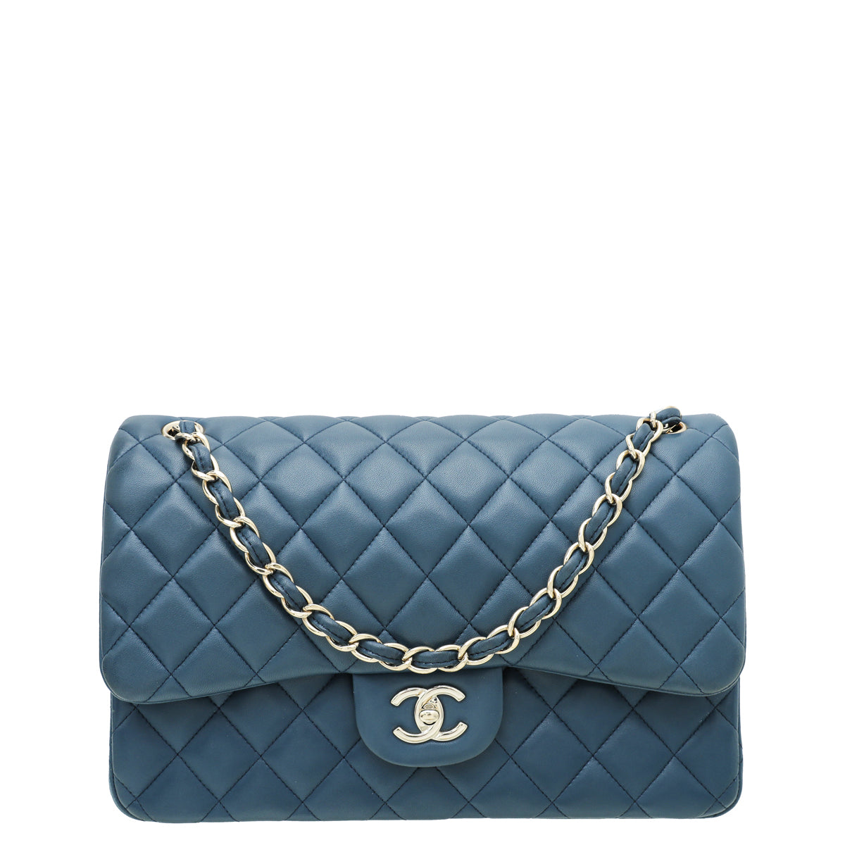 Chanel Navy Blue CC Classic Double Flap Jumbo Bag