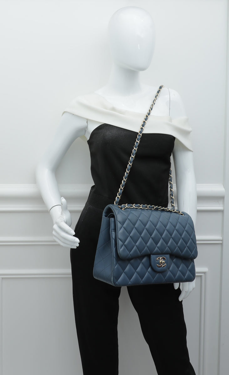 Chanel Navy Blue CC Classic Double Flap Jumbo Bag