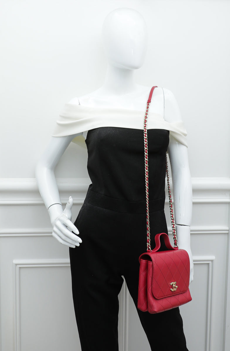 Chanel Red CC Double Pocket Top Handle Bag