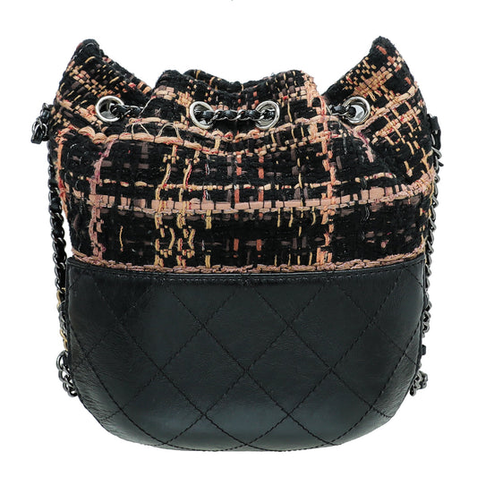 Chanel Black CC Gabrielle Tweed Bucket Small Bag