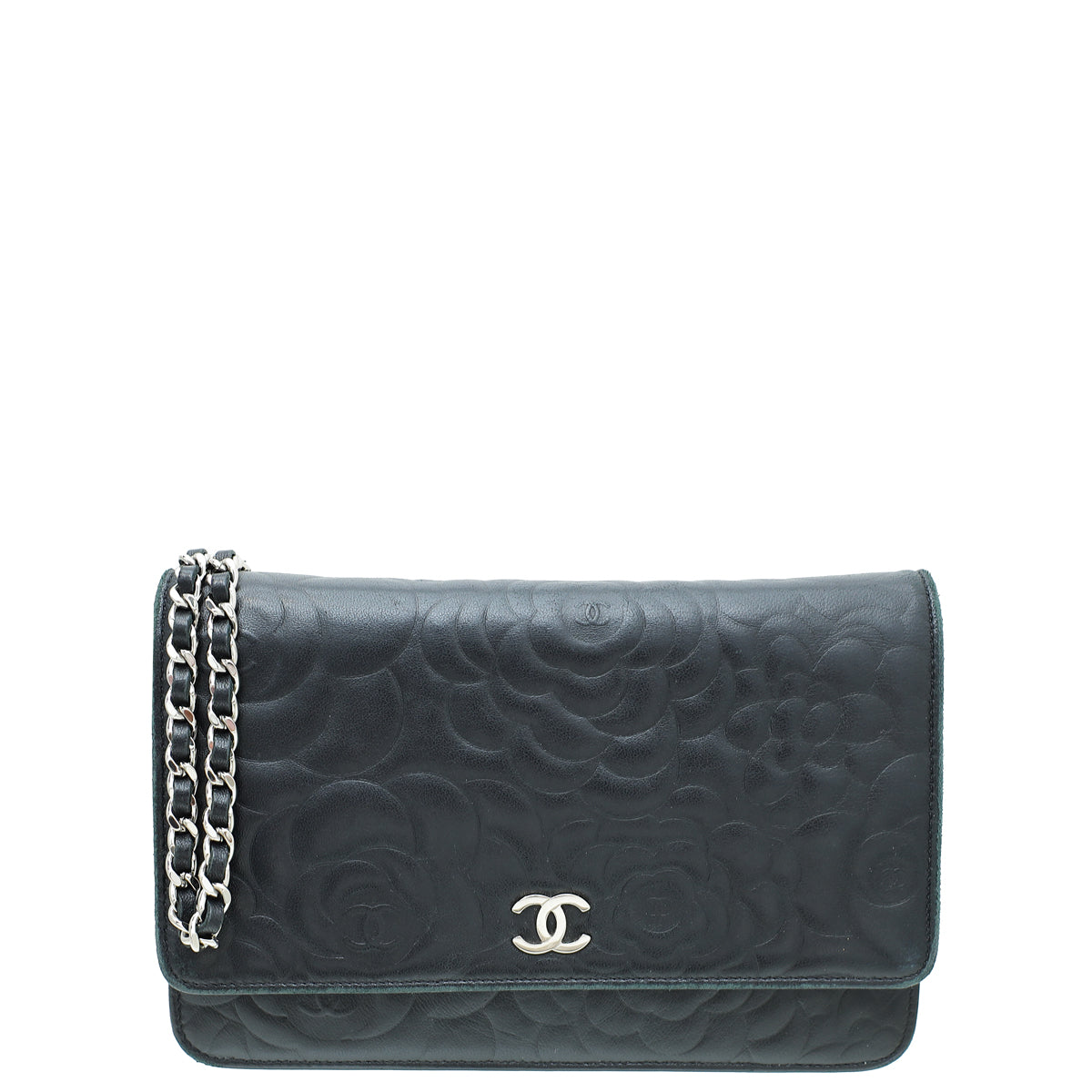 Chanel Black CC Camellia Flower Wallet On Chain