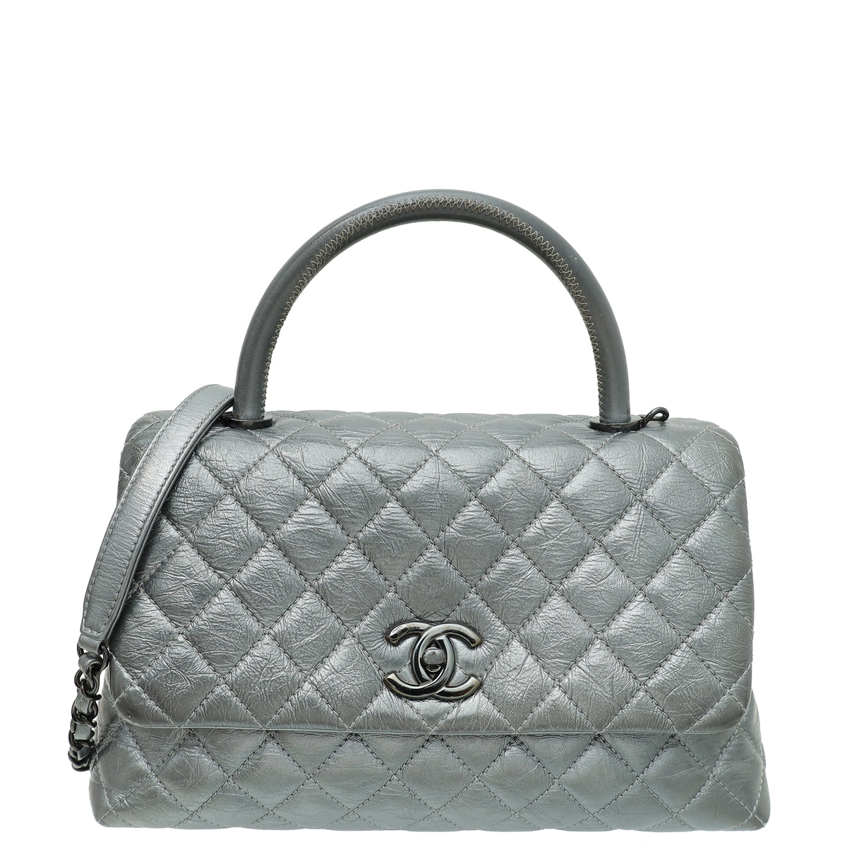 Chanel Metallic Grey CC Coco Handle Small Bag