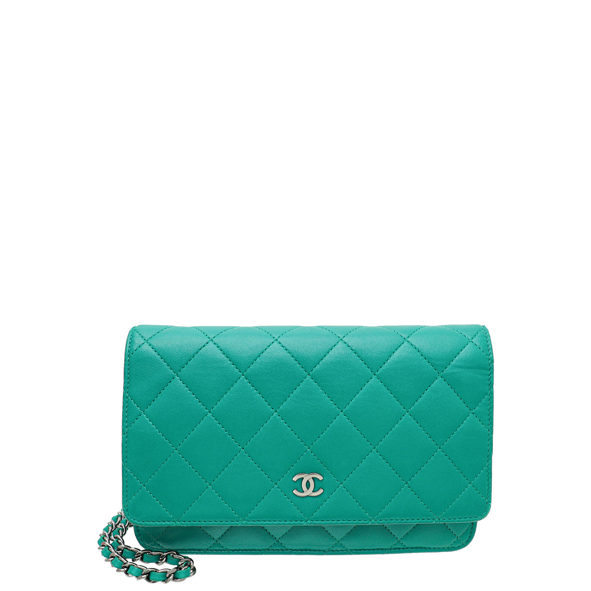 Chanel Green CC Classic Wallet On Chain