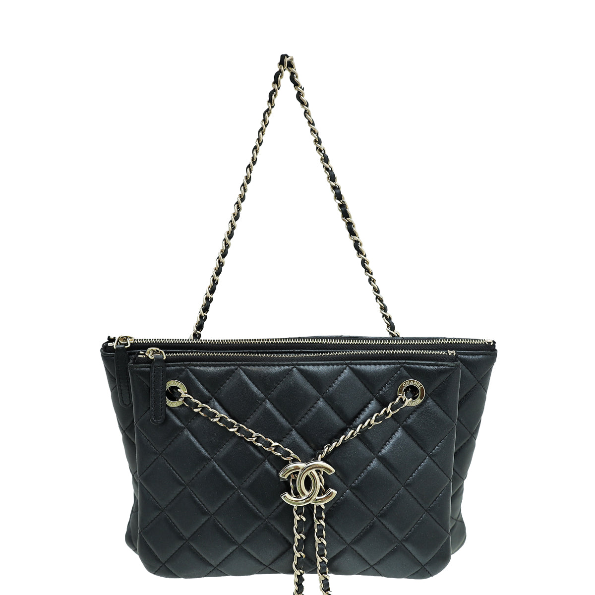 Chanel Black CC Metallic Double Case Adjustable Chain Medium Bag