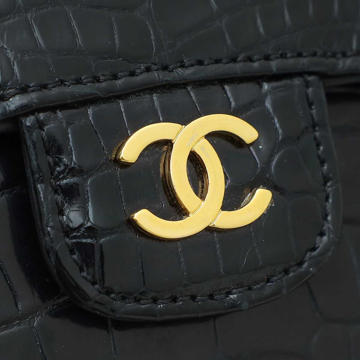 Chanel Black Alligator CC Classic Camellia Flower Mini Bag