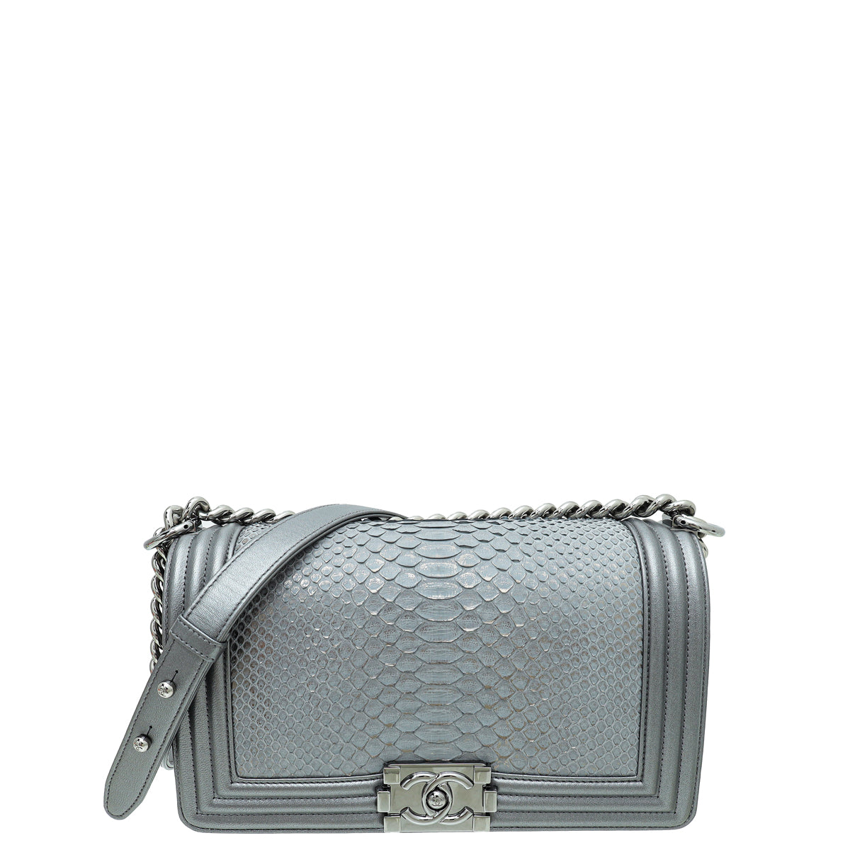 Chanel Metallic Gray Python Le Boy Medium Bag