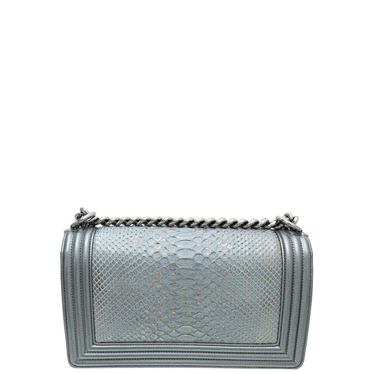 Chanel Metallic Gray Python Le Boy Medium Bag