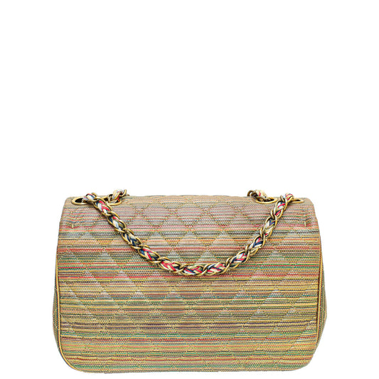 Chanel Gold Multicolor CC Classic Stripe Metallic Sheepskin Small Flap Bag