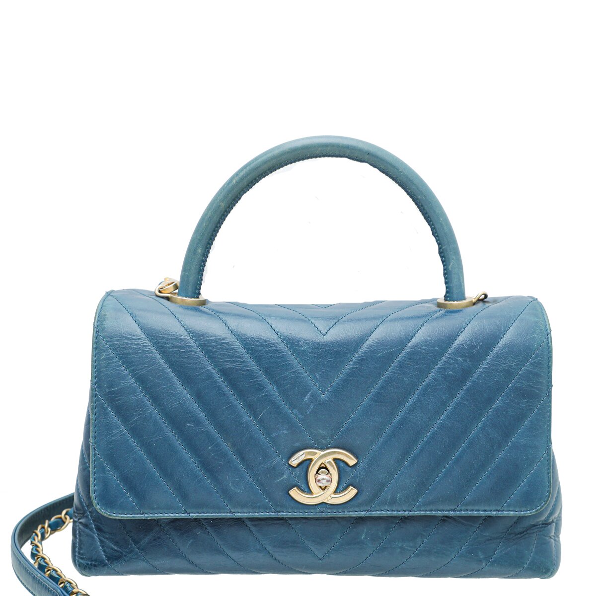 Chanel Blue Coco Handle Chevron Small Bag