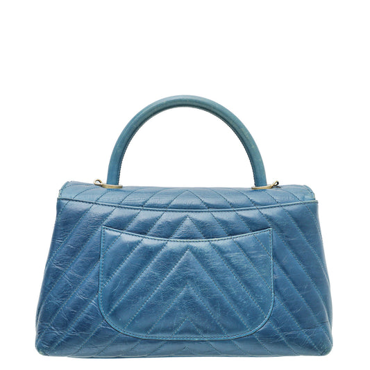 Chanel Blue Coco Handle Chevron Small Bag