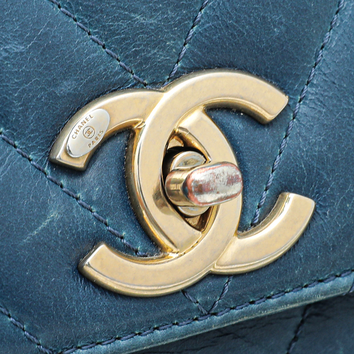 Chanel Blue Coco Handle Chevron Small Bag