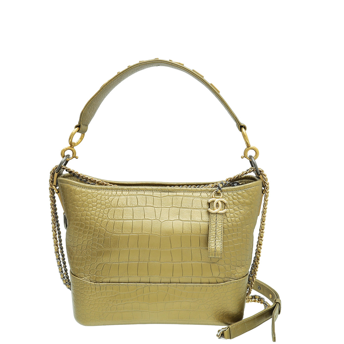 Chanel Metallic Gold Crocodile Embossed Gabrielle Medium Bag