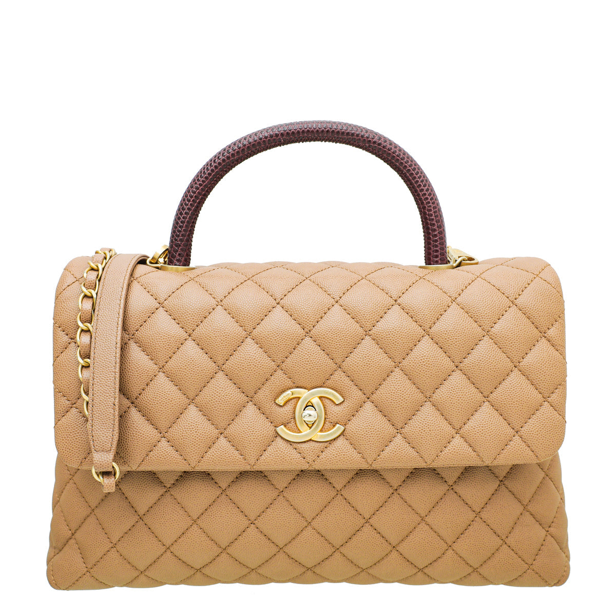 Chanel Light Brown Coco Handle Lizard Medium Bag