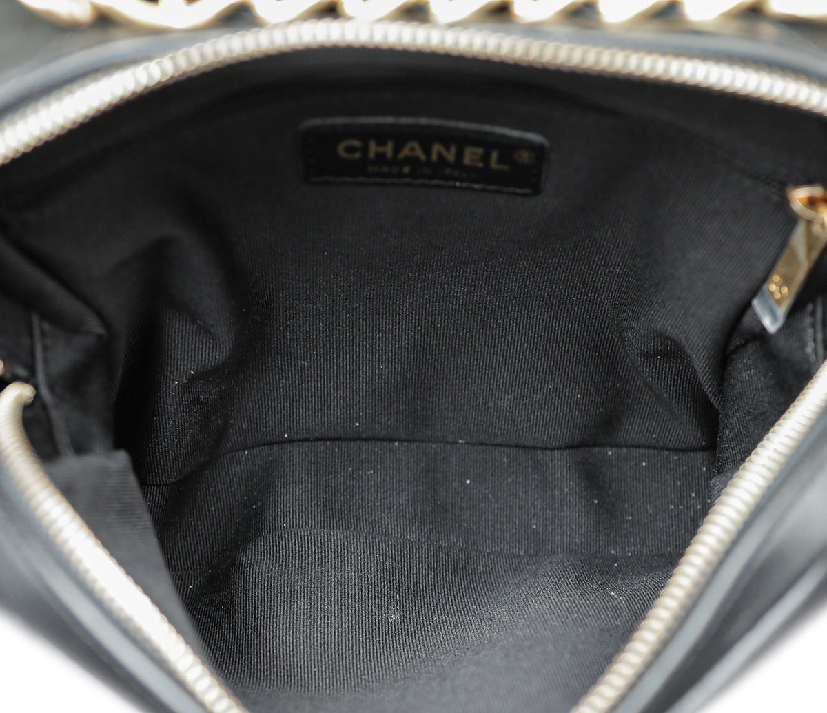 Chanel Black Double Zip Chain Top Handle Camera Bag