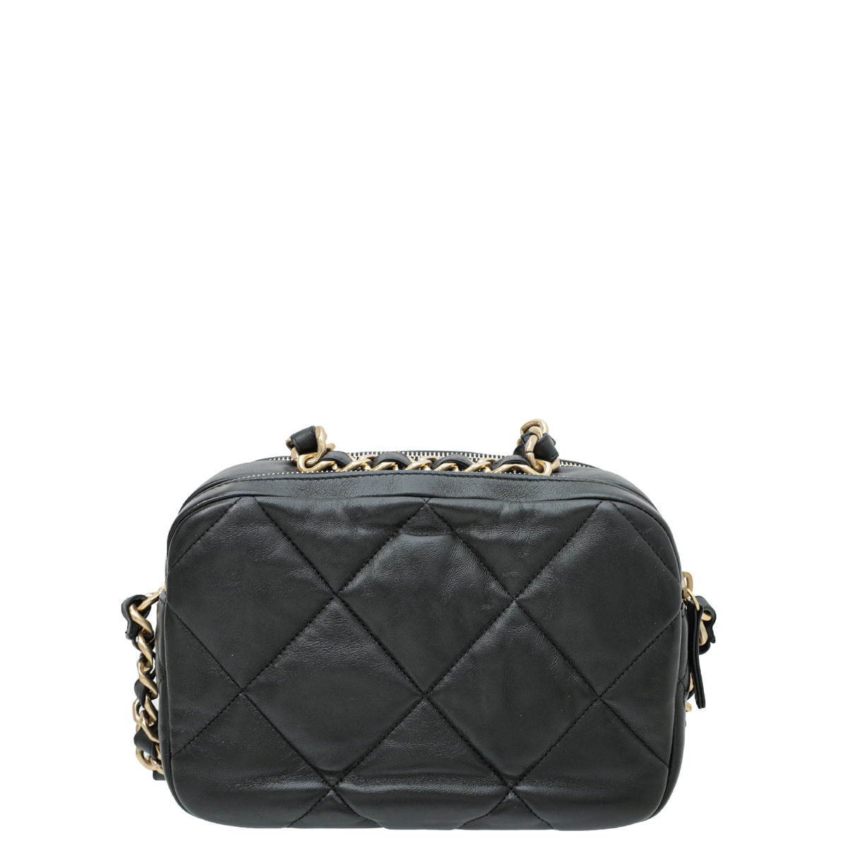 Chanel Black Double Zip Chain Top Handle Camera Bag