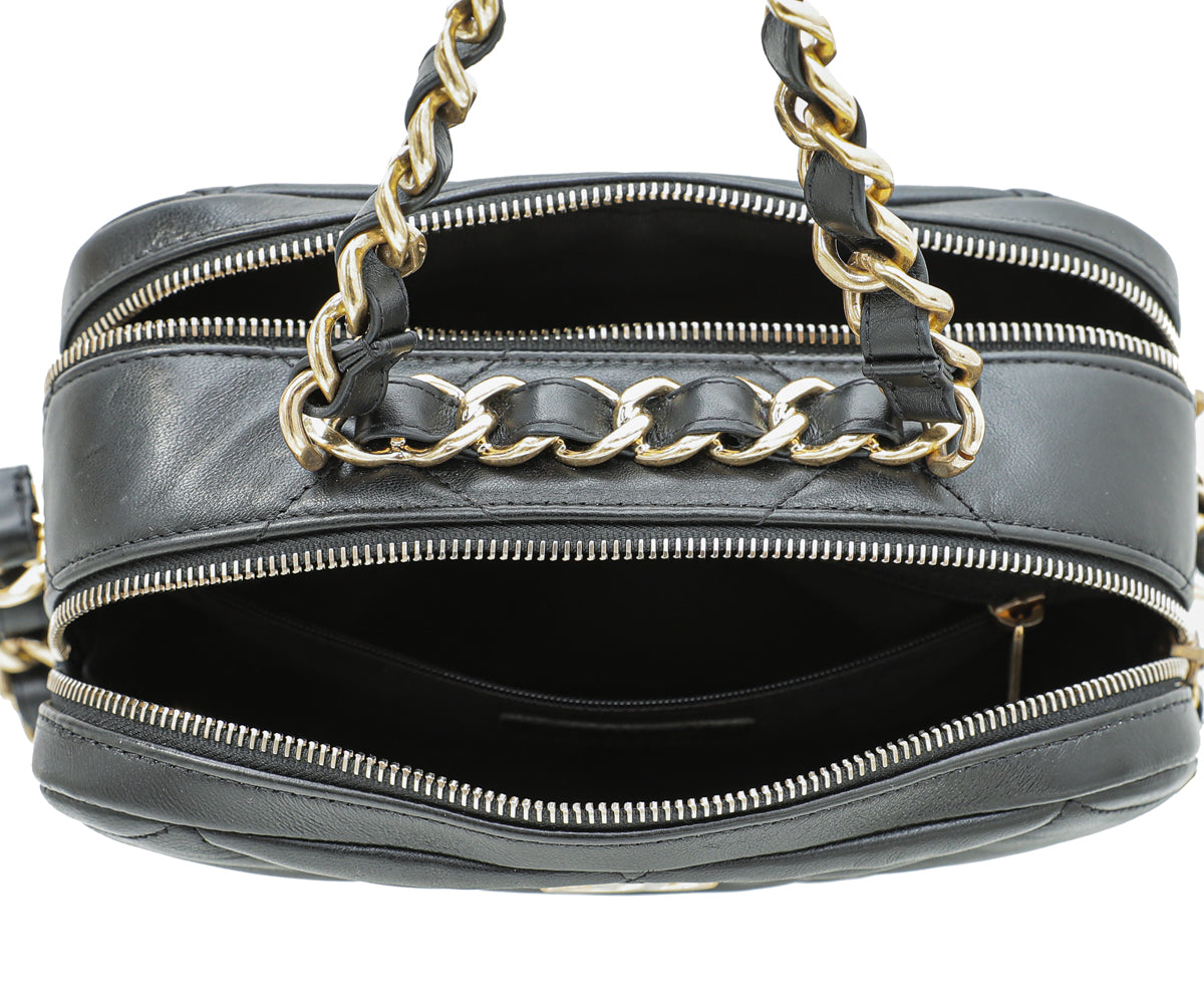 Chanel Black Double Zip Chain Top Handle Camera Bag