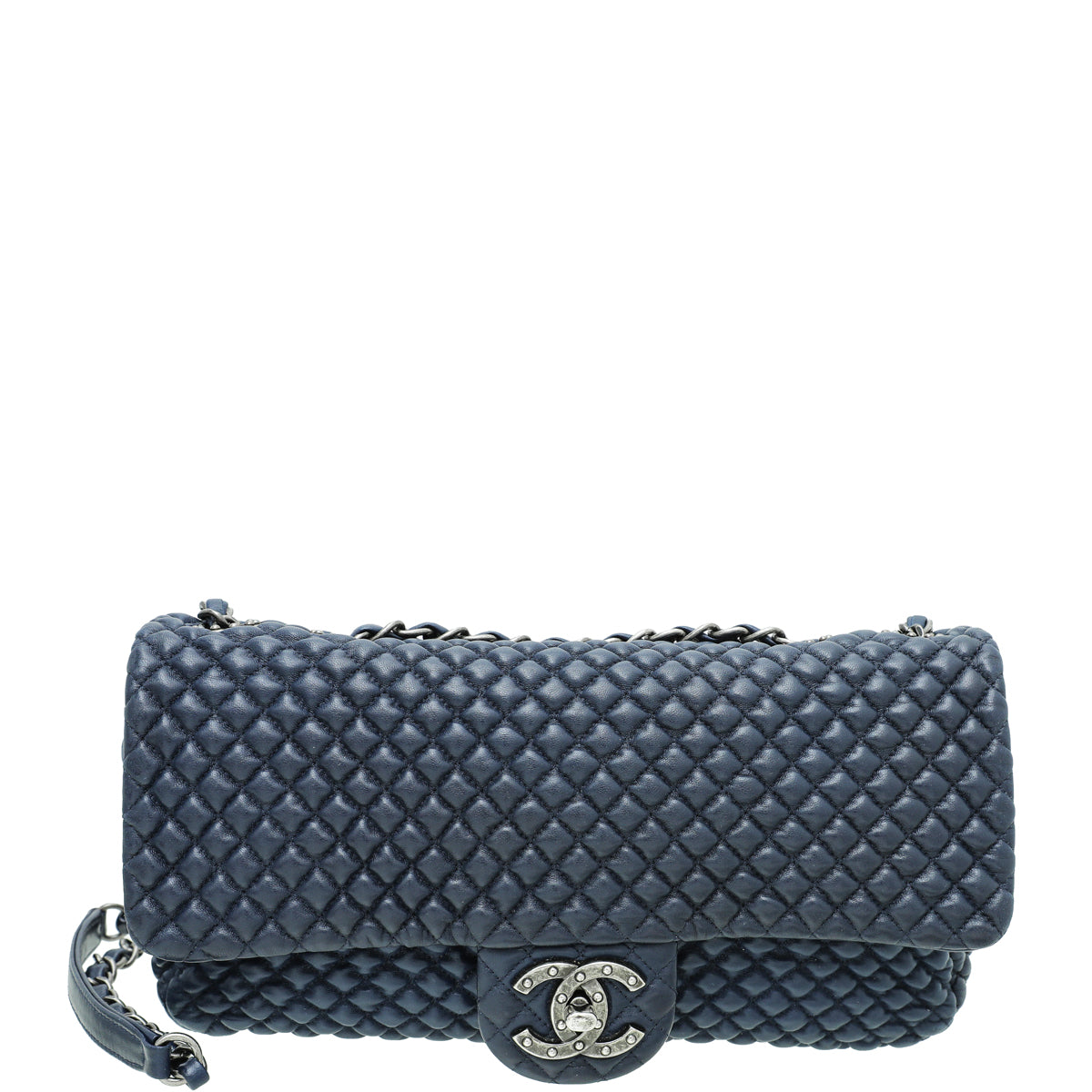 Chanel Navy Blue CC Micro Quilted Flap Medium Bag