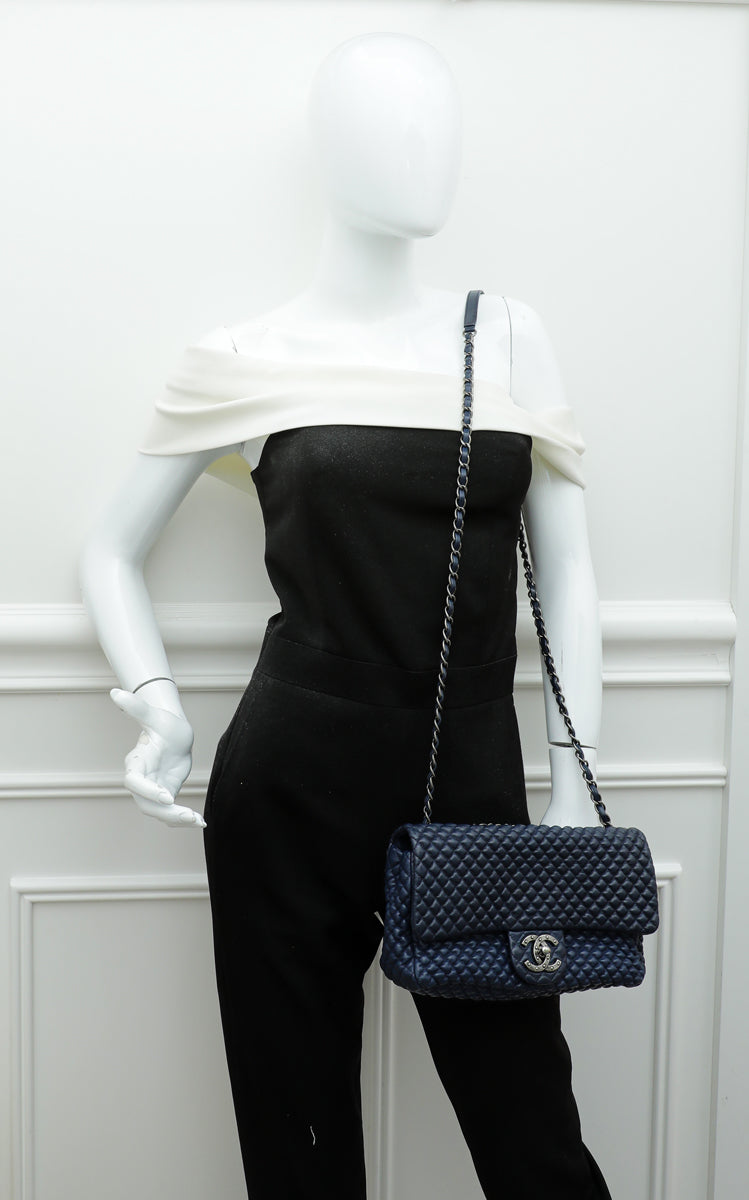 Chanel Navy Blue CC Micro Quilted Flap Medium Bag