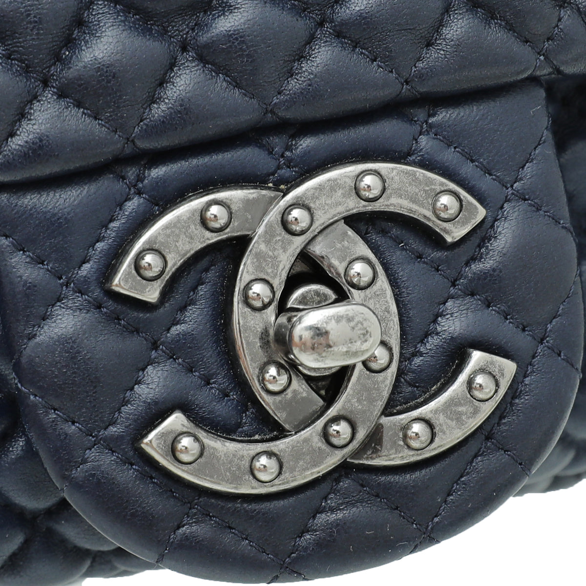 Chanel Navy Blue CC Micro Quilted Flap Medium Bag