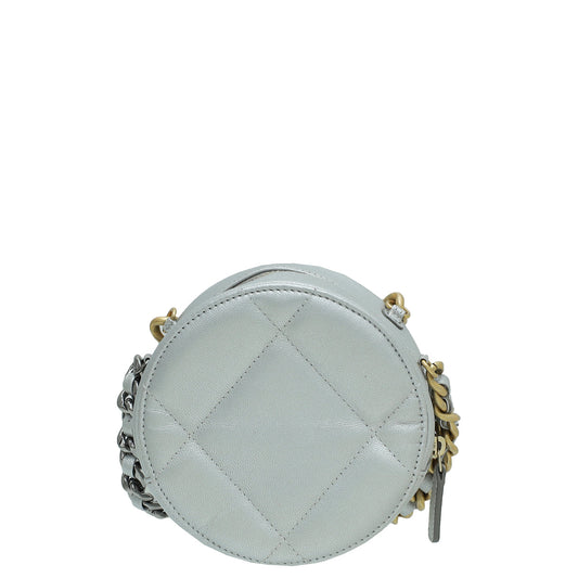 Chanel Metallic Gray 19 Round Mini Clutch w/Chain