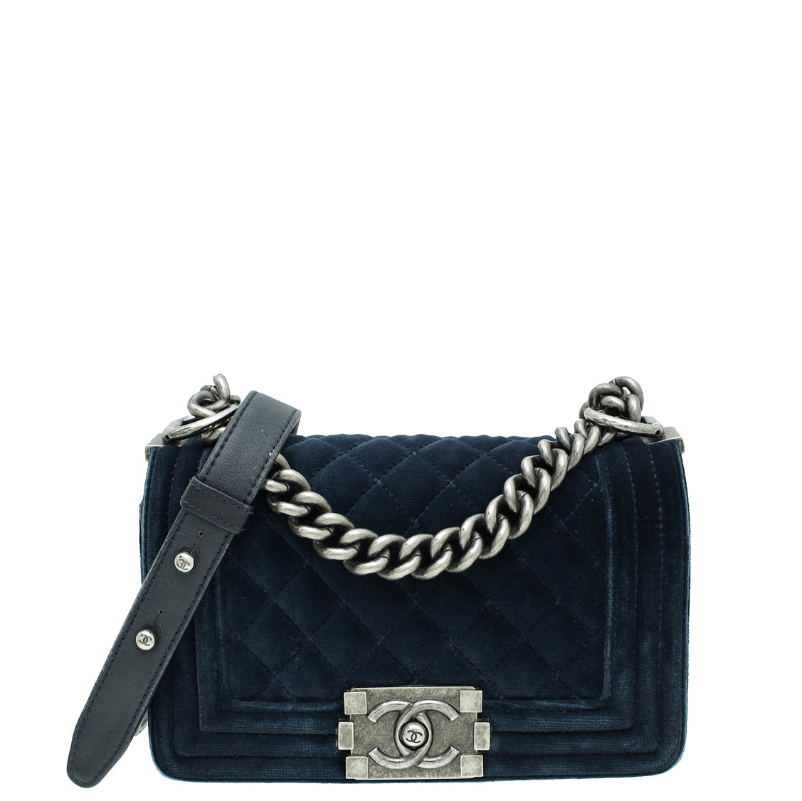 Chanel Navy Blue Velvet Le Boy Small Bag