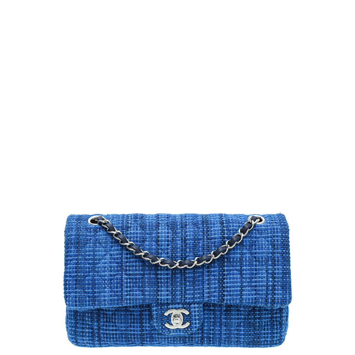 Chanel Blue CC Classic Tweed Double Flap Medium Bag