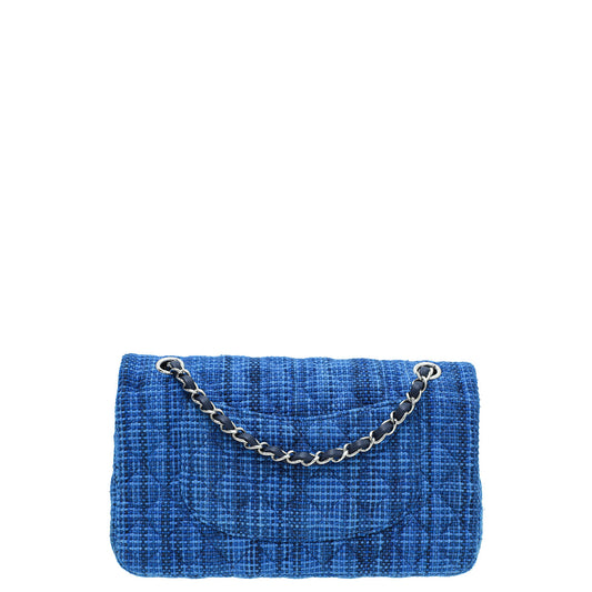 Chanel Blue CC Classic Tweed Double Flap Medium Bag