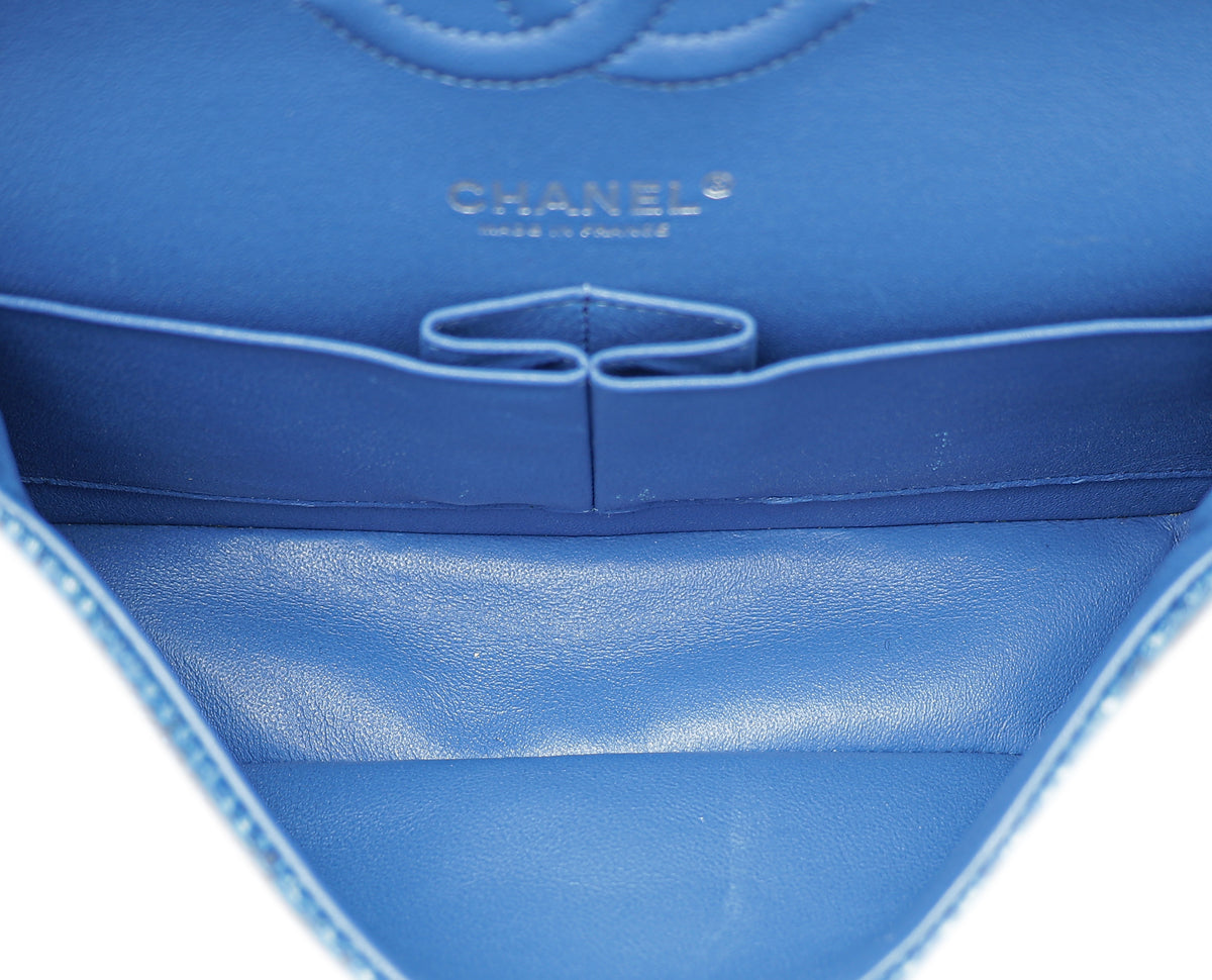 Chanel Blue Tweed Classic Double Flap Medium Bag