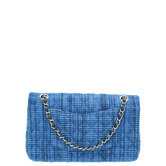 Chanel Blue Tweed Classic Double Flap Medium Bag