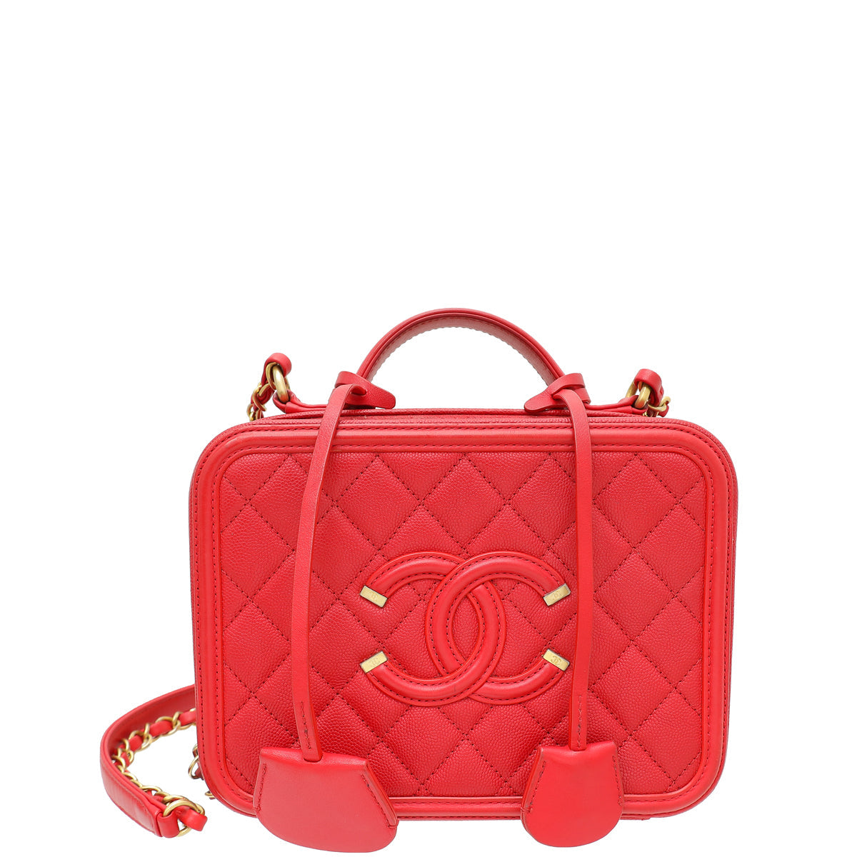 Chanel Red CC Filigree Small Vanity Case