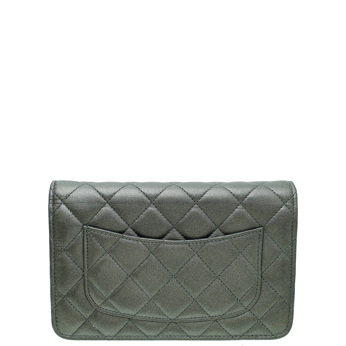 Chanel Metallic Grey CC Classic Wallet On Chain