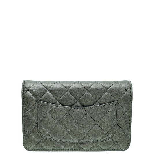 Chanel Metallic Grey CC Classic Wallet On Chain