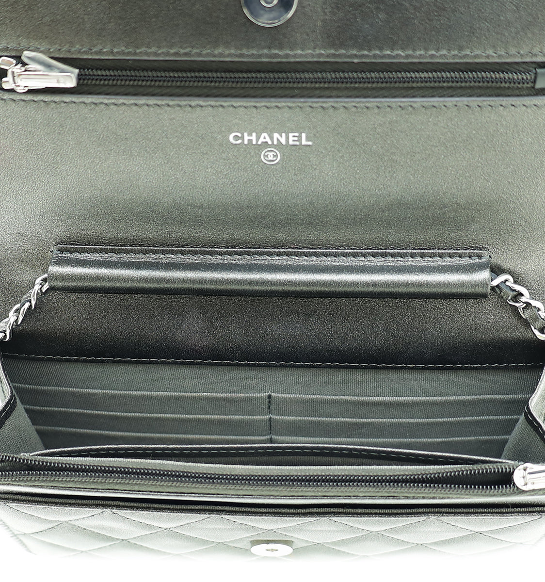 Chanel Metallic Grey CC Classic Wallet On Chain