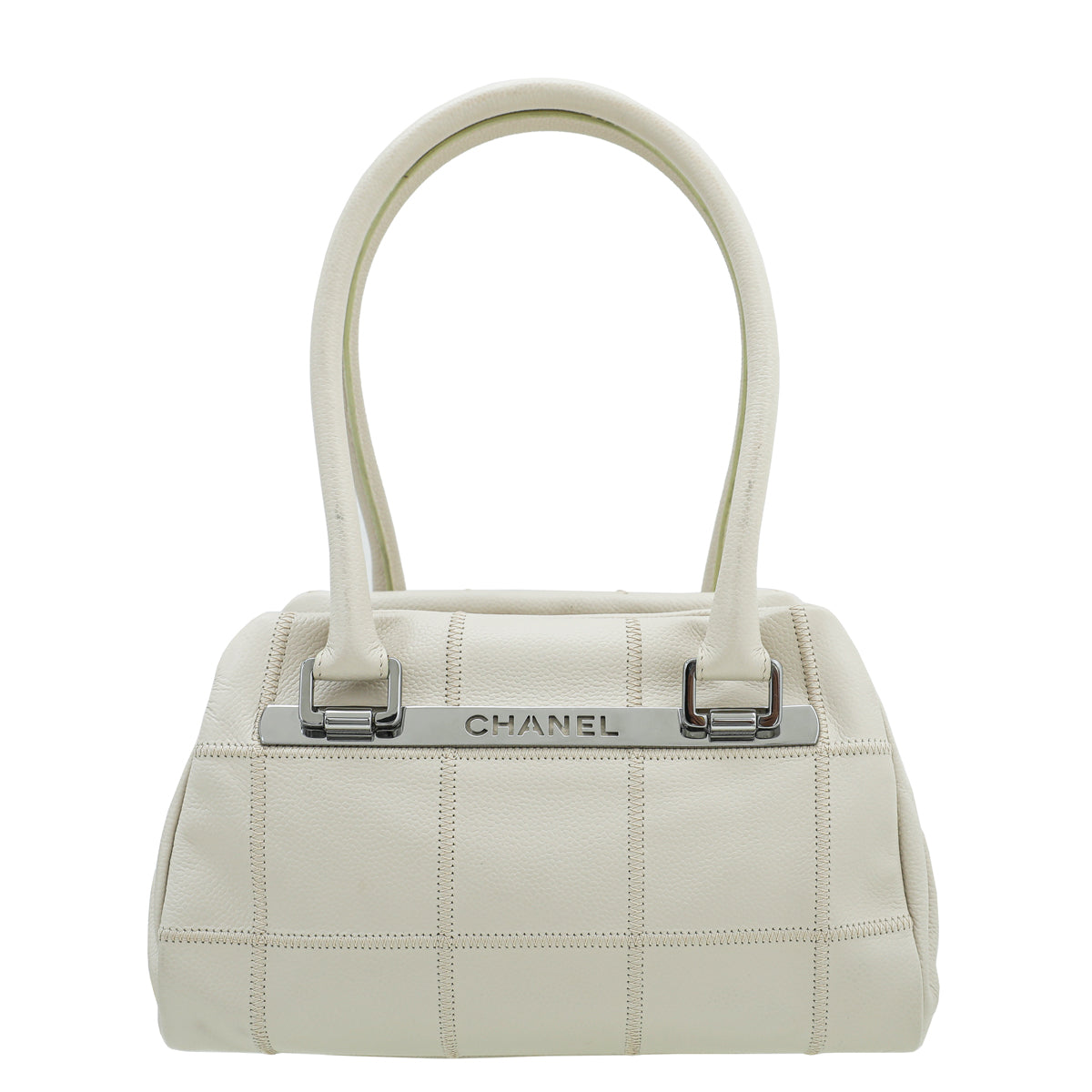 Chanel Ivory Square Quilt Lax Bowling Bag