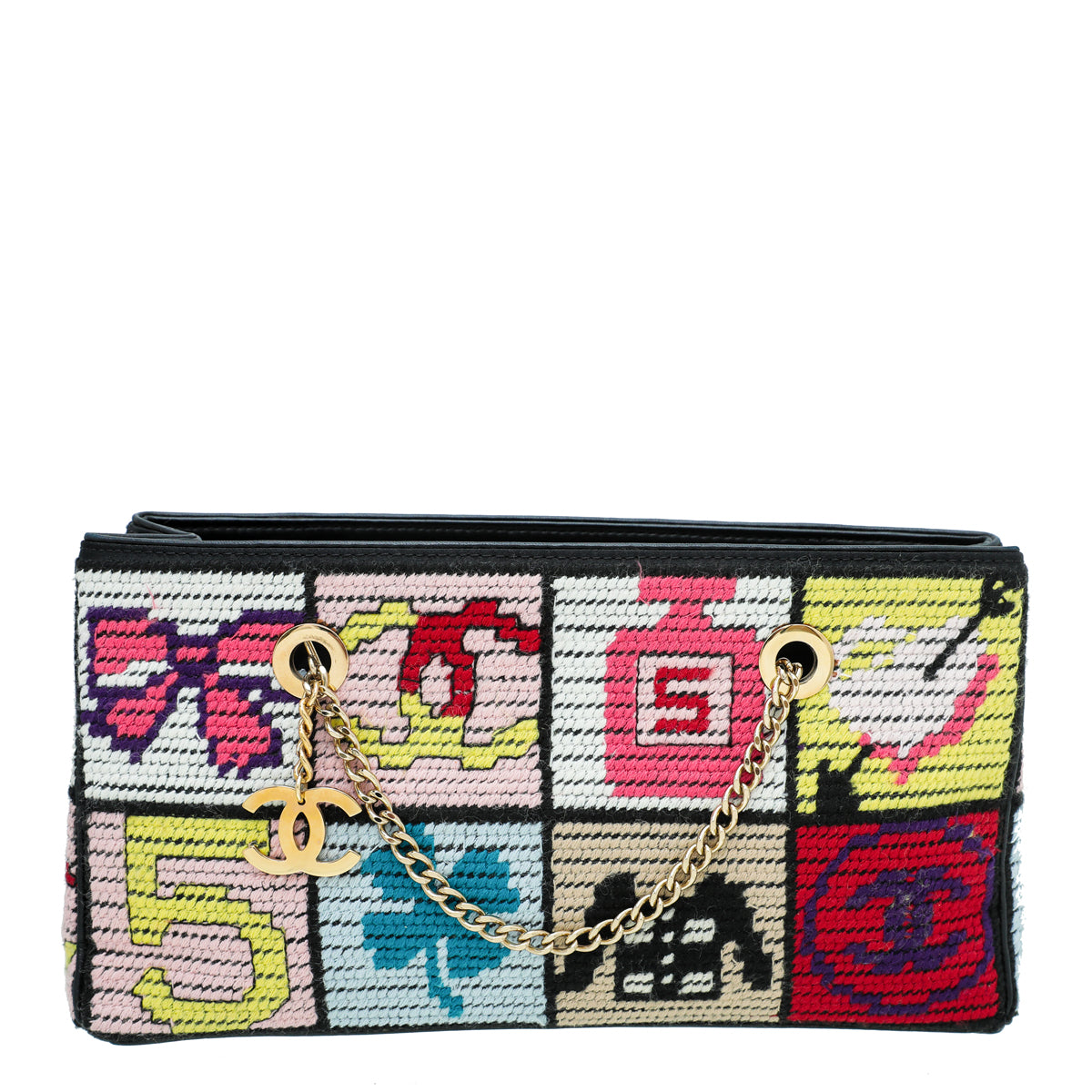 Chanel Black Multicolor Needlepoint Precious Symbols Bag