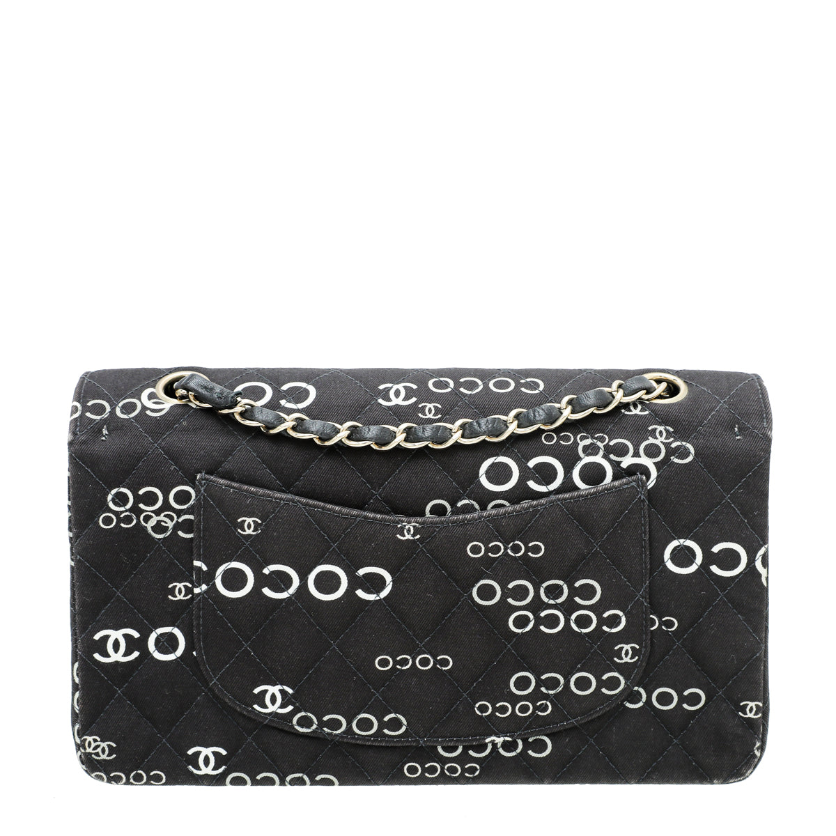 Chanel Black Coco Print Double Flap Medium Bag