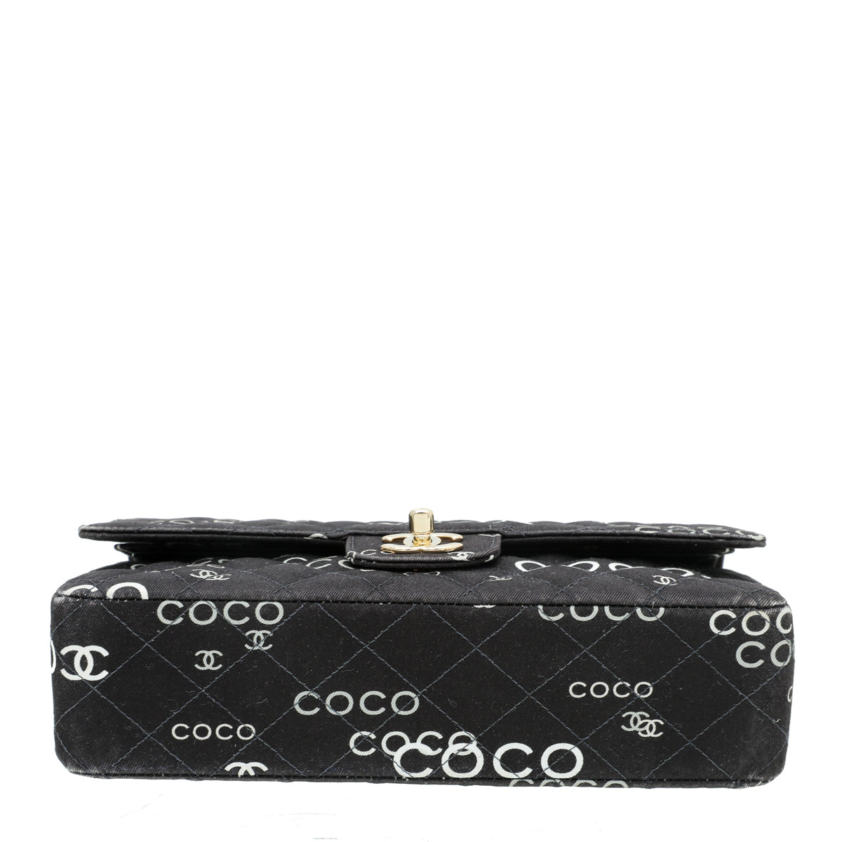 Chanel Black Coco Print Double Flap Medium Bag