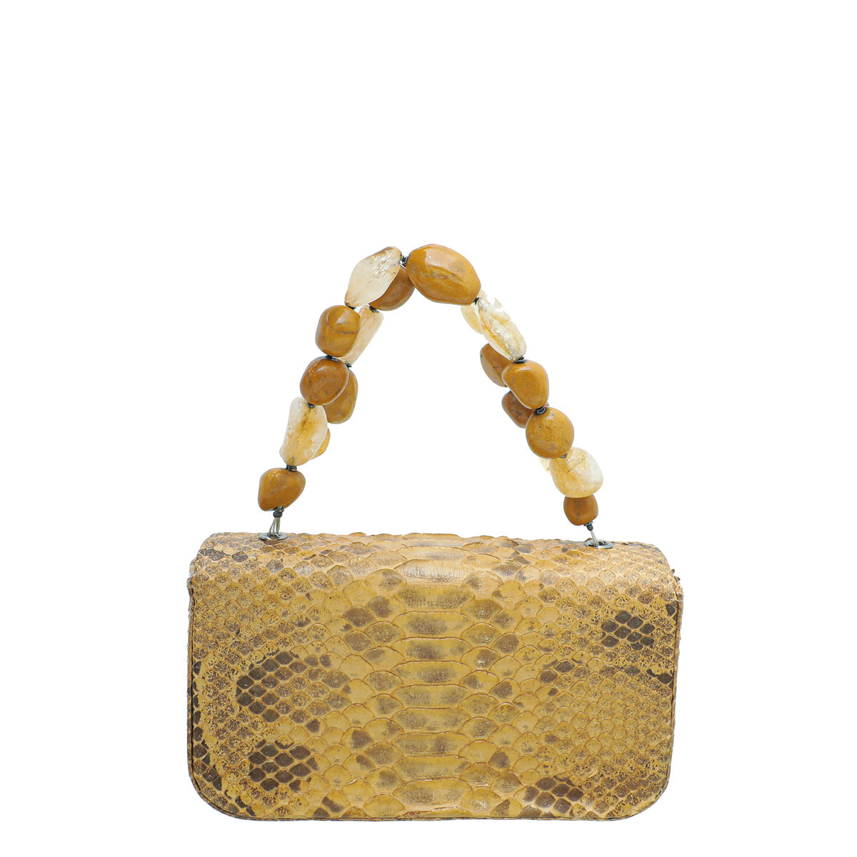 Chanel Cognac Snakeskin CC Kelly Mini Stone Handle Bag