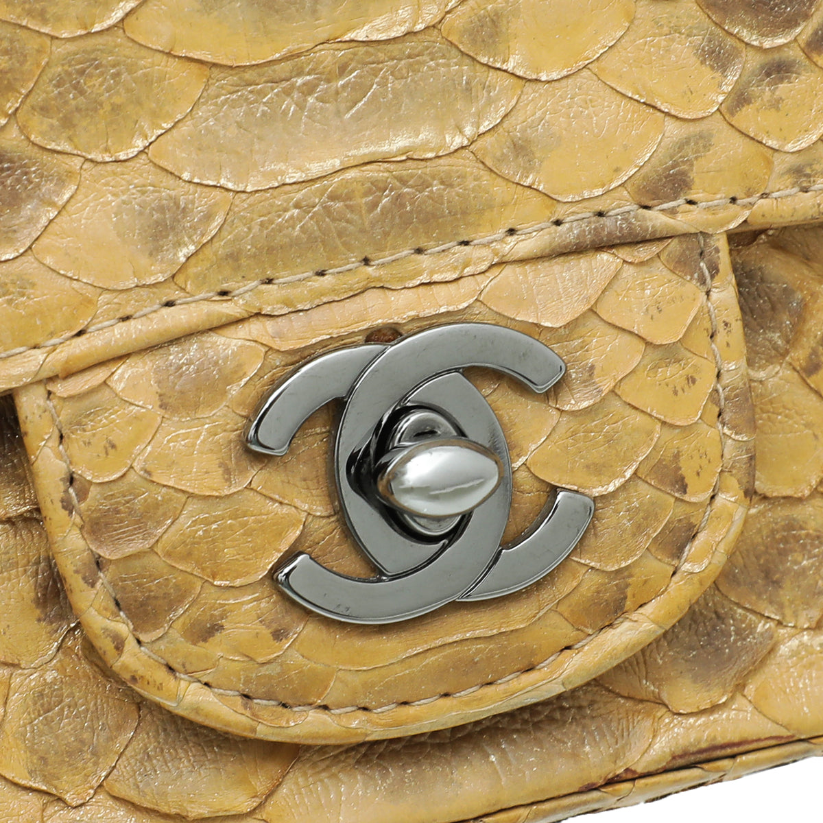 Chanel Cognac Snakeskin CC Kelly Mini Stone Handle Bag