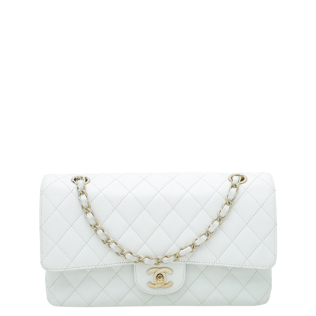 Chanel White Classic Double Flap Medium Bag